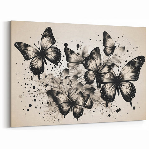 Monochrome Butterfly Wall Art - Elegant Canvas Print & Framed Decor