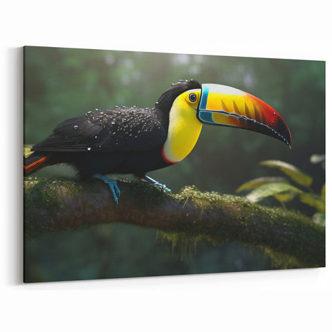Tropical Toucan in Rainforest Wall Art - Exotic Birds Canvas Print Decor