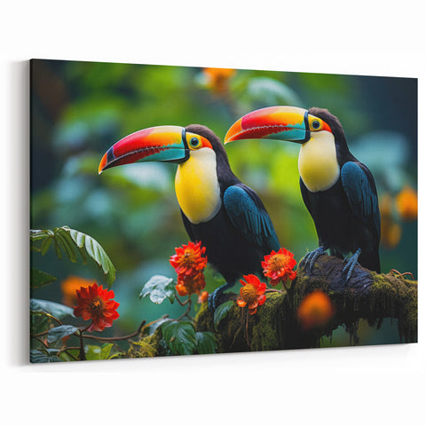 Toucans in Tropical Paradise Wall Art - Exotic Birds Canvas Print Decor