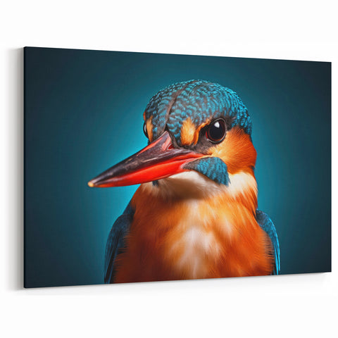 Vibrant Kingfisher Portrait Wall Art - Tropical Birds Canvas Print Decor