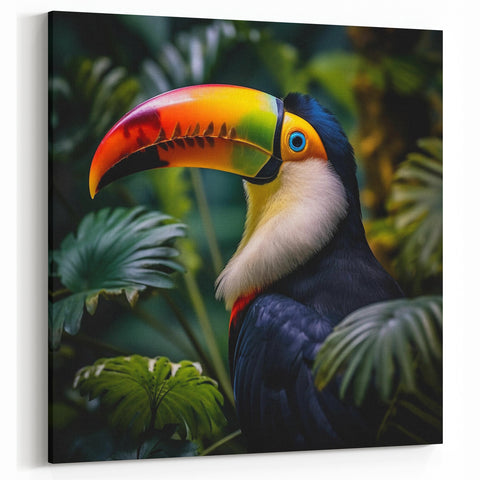 Vibrant Toucan in Tropical Foliage Wall Art - Exotic Birds Canvas Print