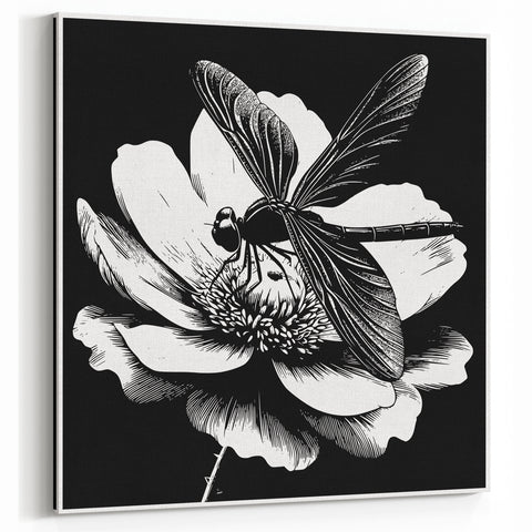 Dragonfly Framed Art - Black and White Nature Canvas & Print Decor