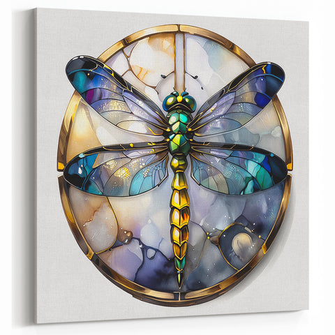 Dragonfly Wall Art - Luxurious Stained Glass Design - Dragonfly Canvas Print