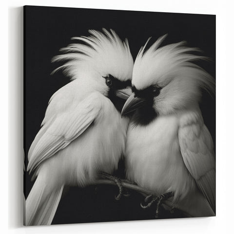Monochrome Lovebirds Wall Art - Black and White Bird Print Elegant Decor