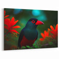 Striking Tropical Bird Wall Art - Vibrant Red and Green Bird Print Exotic Decor