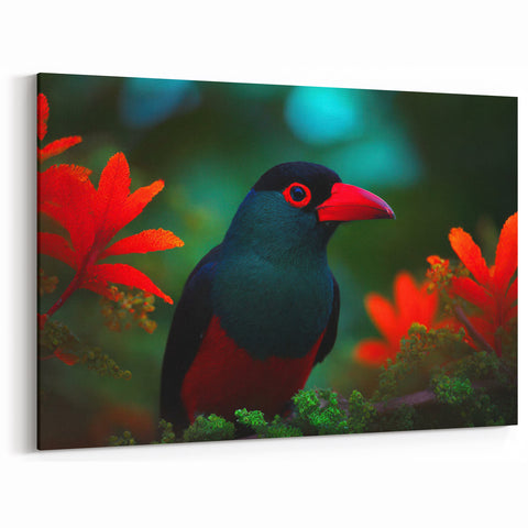 Striking Tropical Bird Wall Art - Vibrant Red and Green Bird Print Exotic Decor