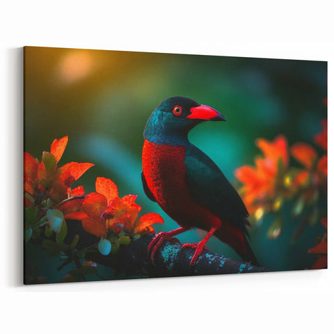 Vivid Tropical Bird Wall Art - Bold Red and Green Bird Print  Exotic Decor