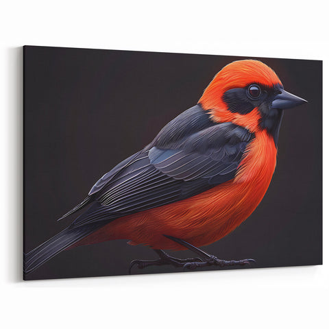 Striking Tropical Bird Wall Art - Bold Red and Black Canvas Print - Framed Art