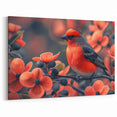 Floral Tropical Bird Wall Art - Vibrant Red and Coral Canvas Print - Framed Art