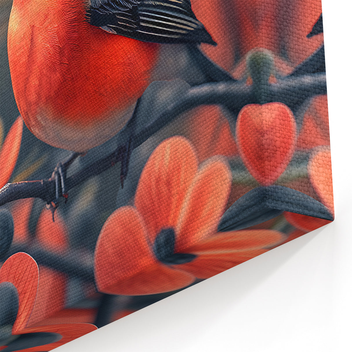 Floral Tropical Bird Wall Art - Vibrant Red and Coral Canvas Print - Framed Art