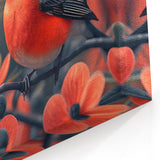Floral Tropical Bird Wall Art - Vibrant Red and Coral Canvas Print - Framed Art
