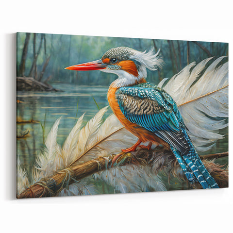 Elegant Kingfisher Wall Art - Serene Tropical Bird Canvas Print - Framed Art