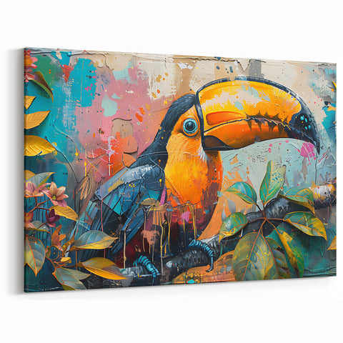 Abstract Toucan Wall Art - Colorful Tropical Bird Canvas Print - Framed Art