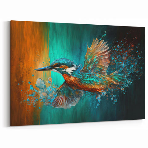 Dynamic Kingfisher Wall Art - Vibrant Splashing Tropical Bird Canvas Print