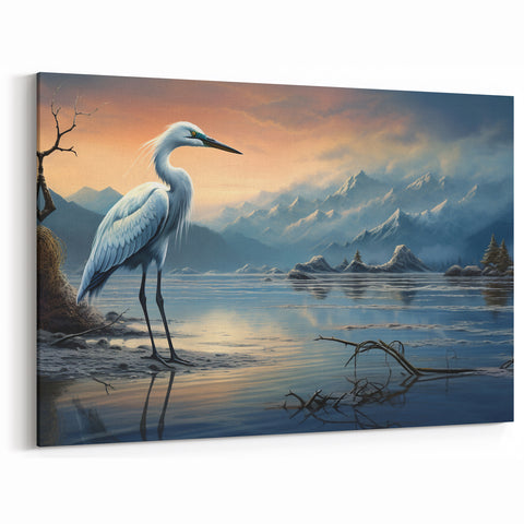 Elegant Egret Wall Art - Serene Mountain Scenery in Canvas & Framed Prints