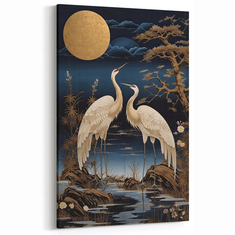 Elegant Heron Art - Moonlit Night Scene in Framed & Canvas Prints