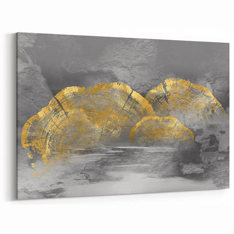 Golden Rings Abstract Line Art - Modern Strokes and Lines Canvas