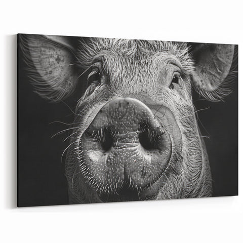 Close-Up Pig Wall Art - Detailed Pig Canvas Print Animal Decor Idea