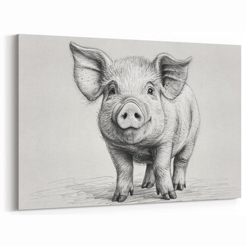 Adorable Pig Wall Art - Sketch Pig Canvas Print - Farmhouse Decor Idea