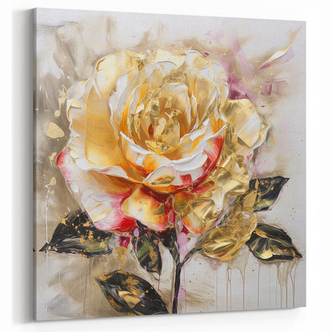Elegant Rose Abstract Art Gold and Blush Pink Line Design on Canvas