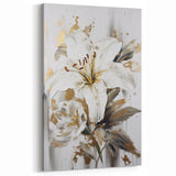 White Lily Abstract Line Art - Modern Floral Strokes Canvas Print