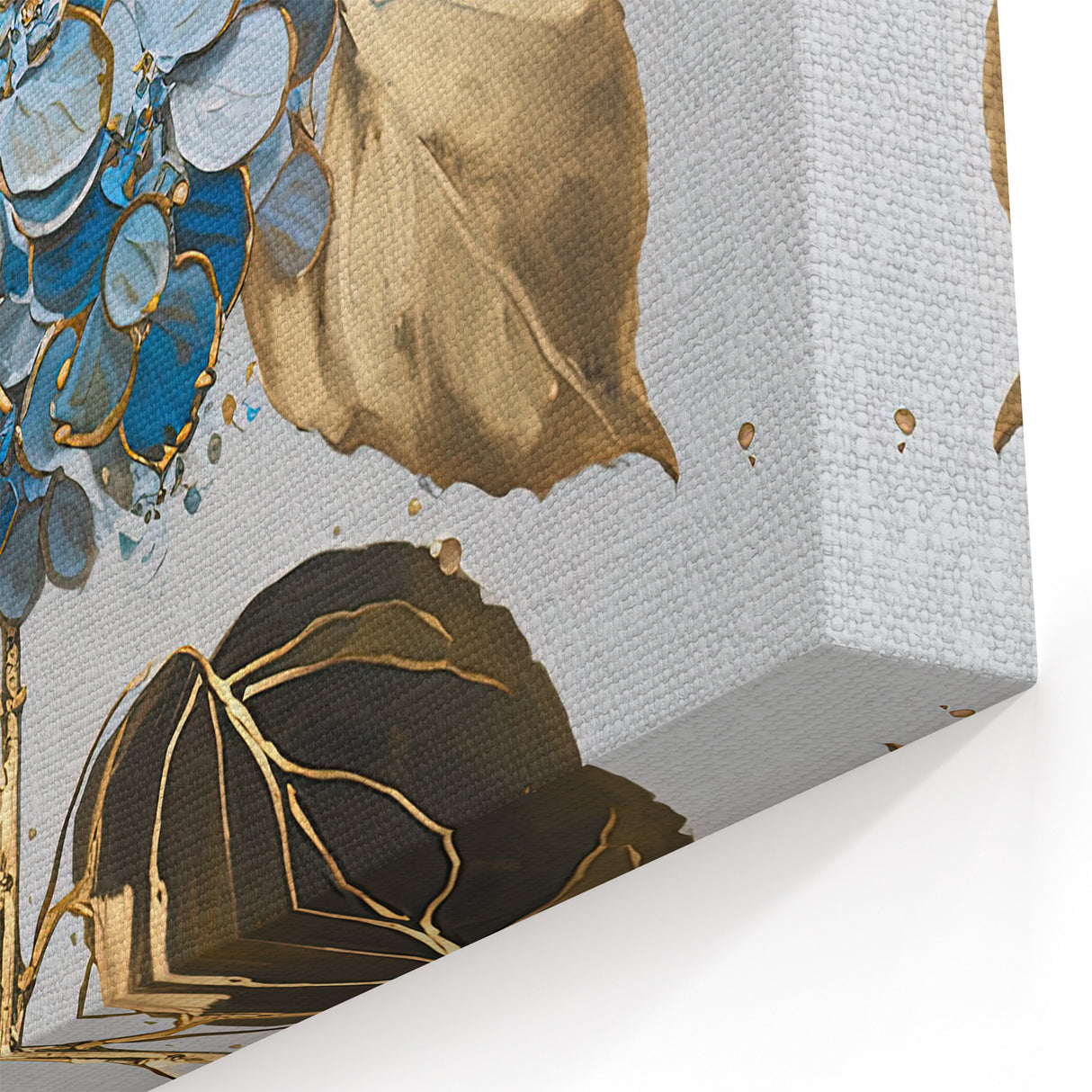 Modern Floral Abstract Art in Gold and Blue Tones