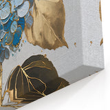 Modern Floral Abstract Art in Gold and Blue Tones