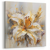 Elegant Gold Lily Abstract Floral Canvas - Modern Floral Wall Decor