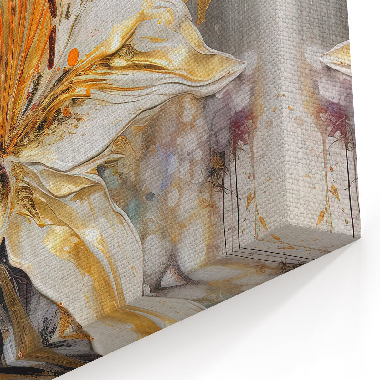 Elegant Gold Lily Abstract Floral Canvas - Modern Floral Wall Decor