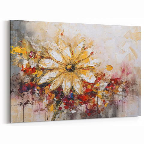 Vibrant Yellow Daisy Abstract Floral Canvas - Contemporary Flower Art