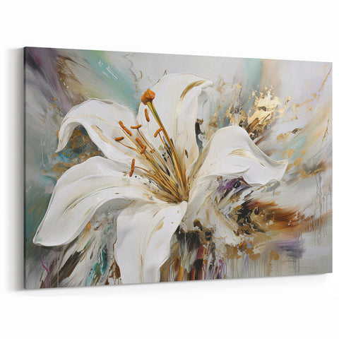 Luxurious White Lily Abstract Canvas - Modern Botanical Wall Art