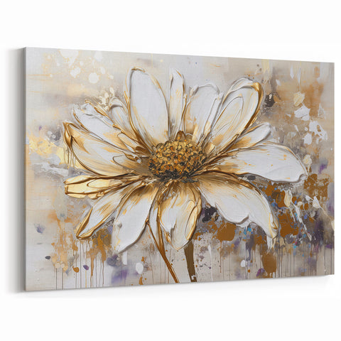 Golden Petals Abstract Floral Canvas - Modern Flower Wall Decor