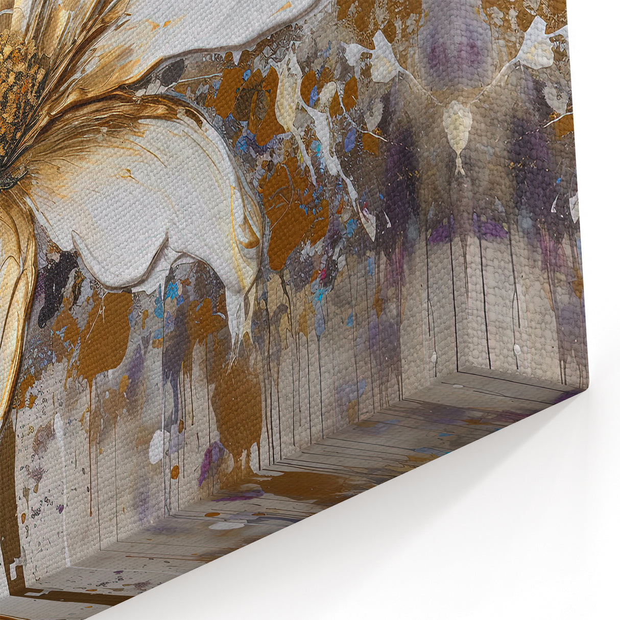 Golden Petals Abstract Floral Canvas - Modern Flower Wall Decor