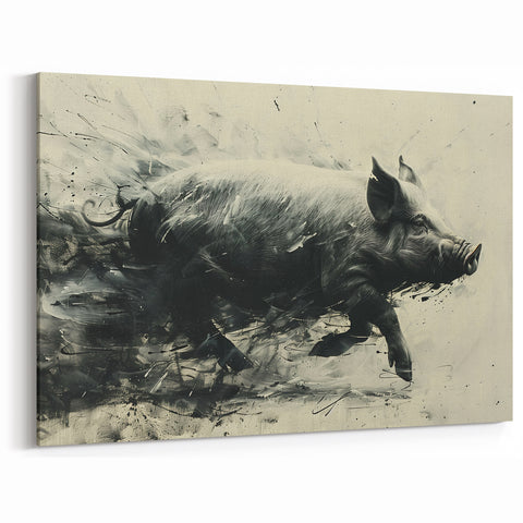Motion Pig Wall Art - Energetic Pig Canvas Print Wildlife Decor Idea