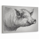 Detailed Pig Wall Art - Close-Up Pig Canvas Print Rustic Decor Idea