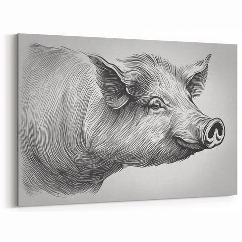 Detailed Pig Wall Art - Close-Up Pig Canvas Print Rustic Decor Idea