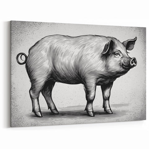 Stylized Pig Wall Art - Full-Body Pig Canvas Print Rustic Decor Idea