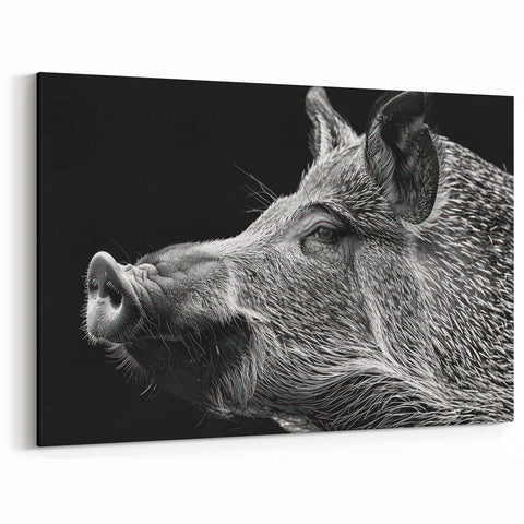 Dramatic Pig Wall Art - Dark Profile Pig Canvas Print Wildlife Decor