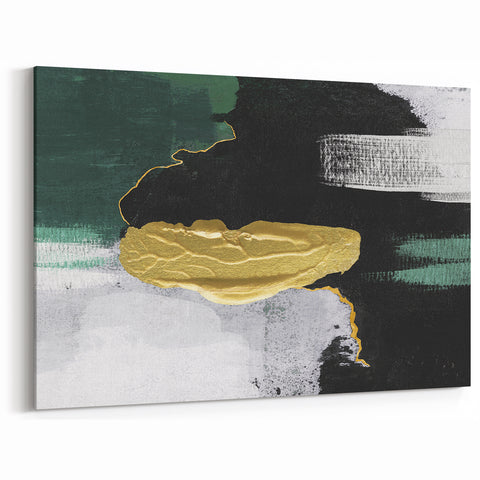 Geometric Strokes and Lines Abstract Art in Black, Green, and Gold