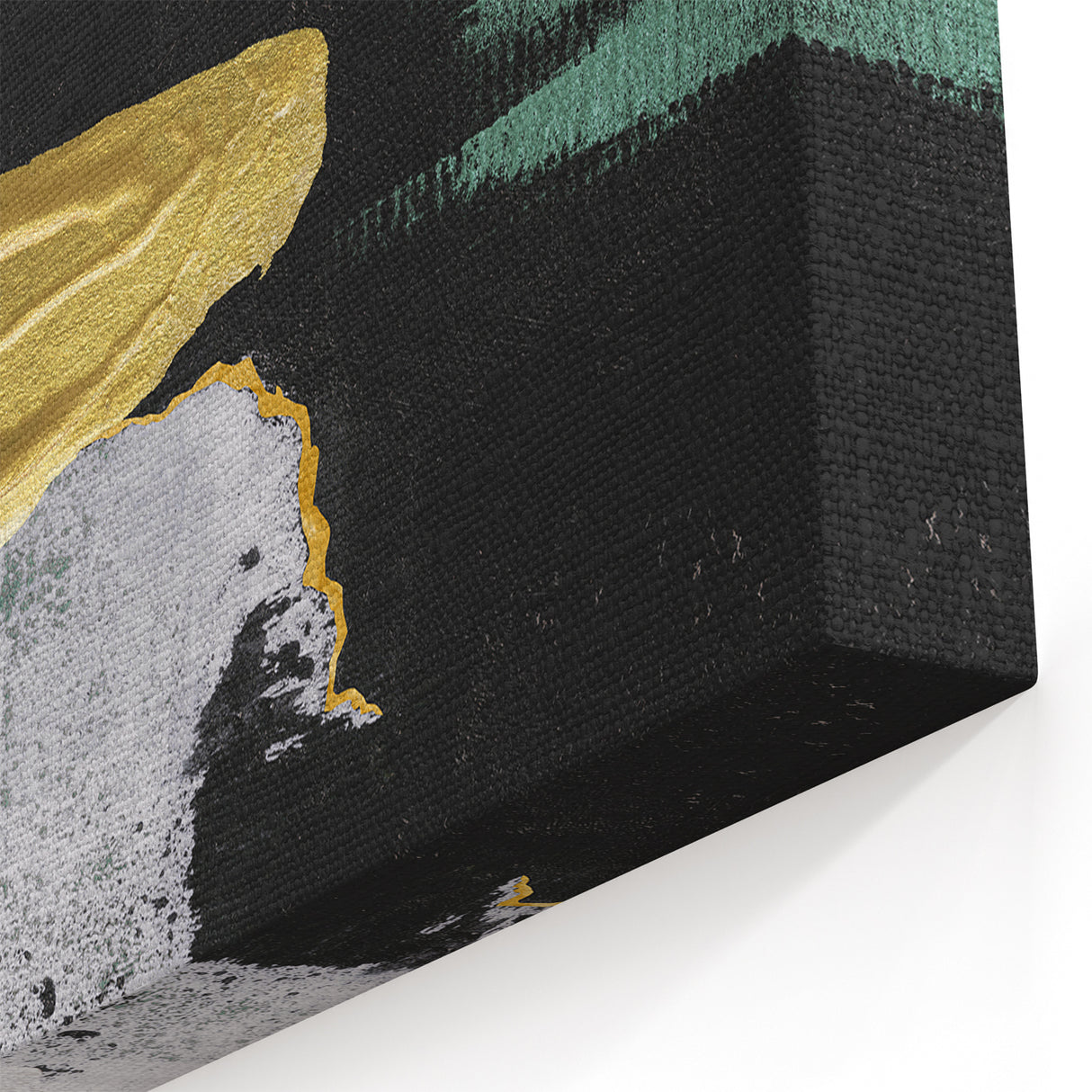 Geometric Strokes and Lines Abstract Art in Black, Green, and Gold