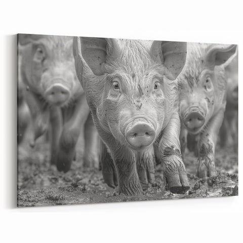 Dynamic Pig Wall Art - Running Pigs Canvas Print Farmhouse Decor