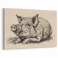 Rustic Pig Wall Art - Relaxed Pig Canvas Print Farmhouse Decor