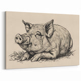 Rustic Pig Wall Art - Relaxed Pig Canvas Print Farmhouse Decor