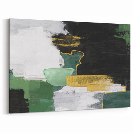 Dynamic Green and Gold Abstract Strokes and Lines Canvas Art