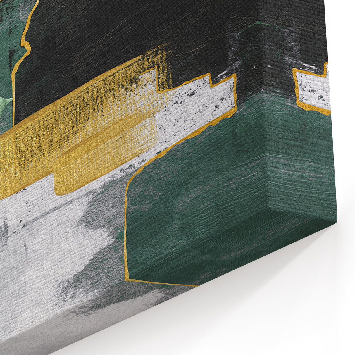 Dynamic Green and Gold Abstract Strokes and Lines Canvas Art