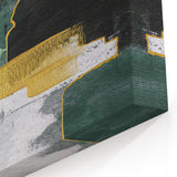 Dynamic Green and Gold Abstract Strokes and Lines Canvas Art