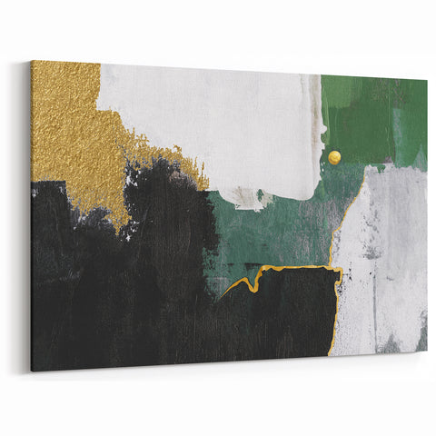 Modern Strokes and Lines Abstract Art with Green, Gold, and White Accents