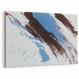 Dynamic Blue and Brown Strokes Abstract Art with White Accents