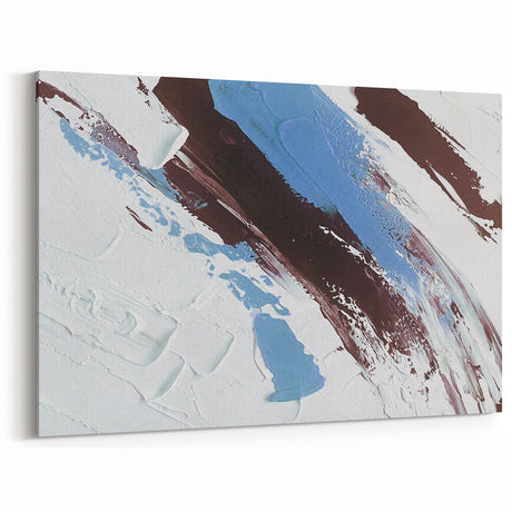 Dynamic Blue and Brown Strokes Abstract Art with White Accents