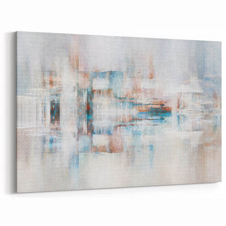 Subtle Abstract Strokes Art with Soft Blues, Rust, and White Accents